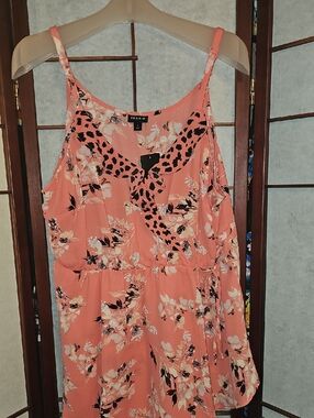 torrid Coral Floral Sleeveless Blouse with Leopard Trim